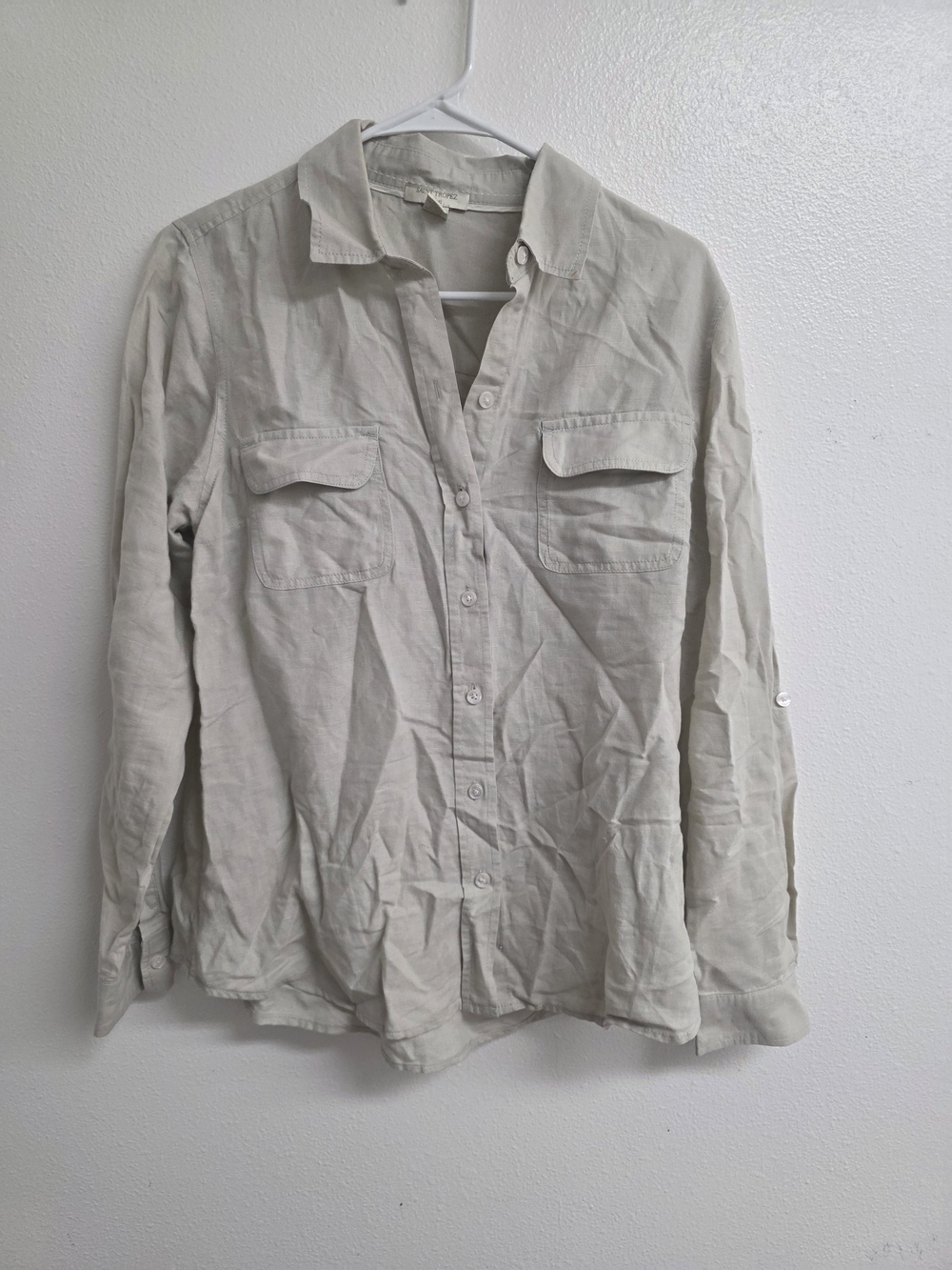 Saint Tropez West Light Beige Button-Down Utility Shirt (0742)